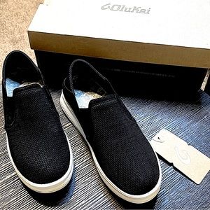 OluKai Black Slip-On Sneakers with White Sole
